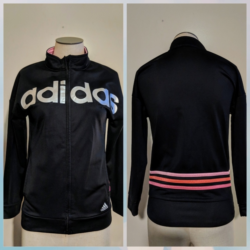 Adidas retro 3/4 sleeve pink black track jacket